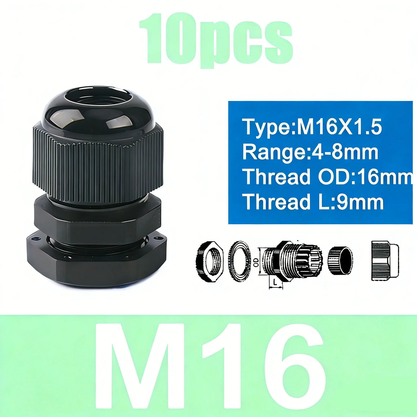 Cable Gland M8 M10 M12 M16 M20 PG7 PG9 PG11 PG16 Waterproof Cable Glands Plastic Nylon Cable Connector IP68 for Electrica Wire