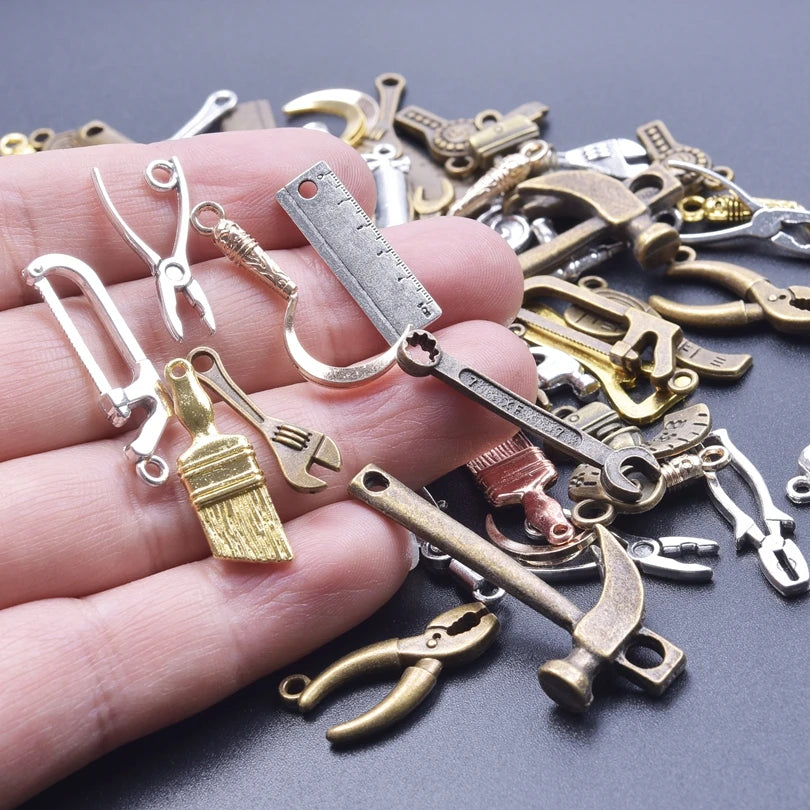20PCS Steampunk Charm Alloy Tools Mixed Antique Bronze Spanner,Ruler,Hammer Pendants DIY Craft Jewelry Making Supplies Accessory