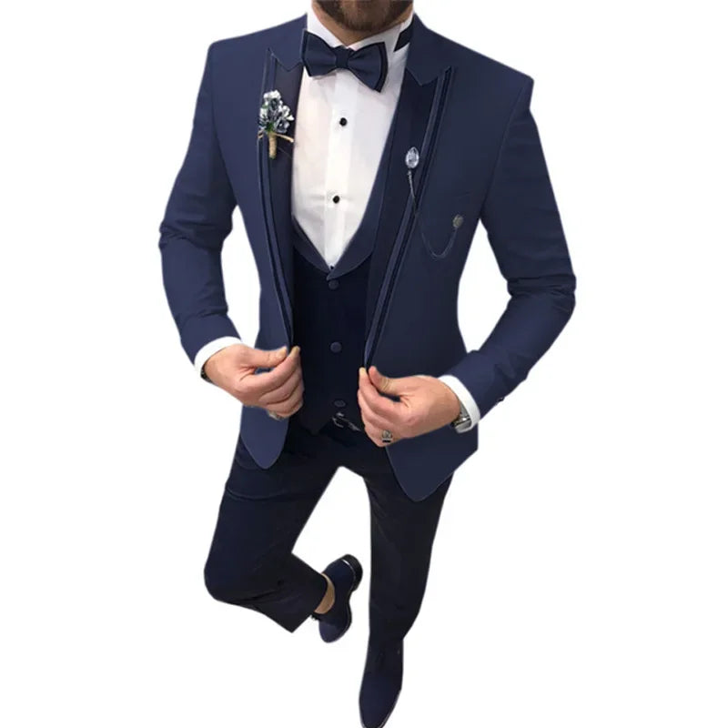 New Casual Fashion Men's Suit Three-piece Set (top + Vest + Pants) Lapel Slim Wedding Ceremony Groom Best Man Suit Men's Suit