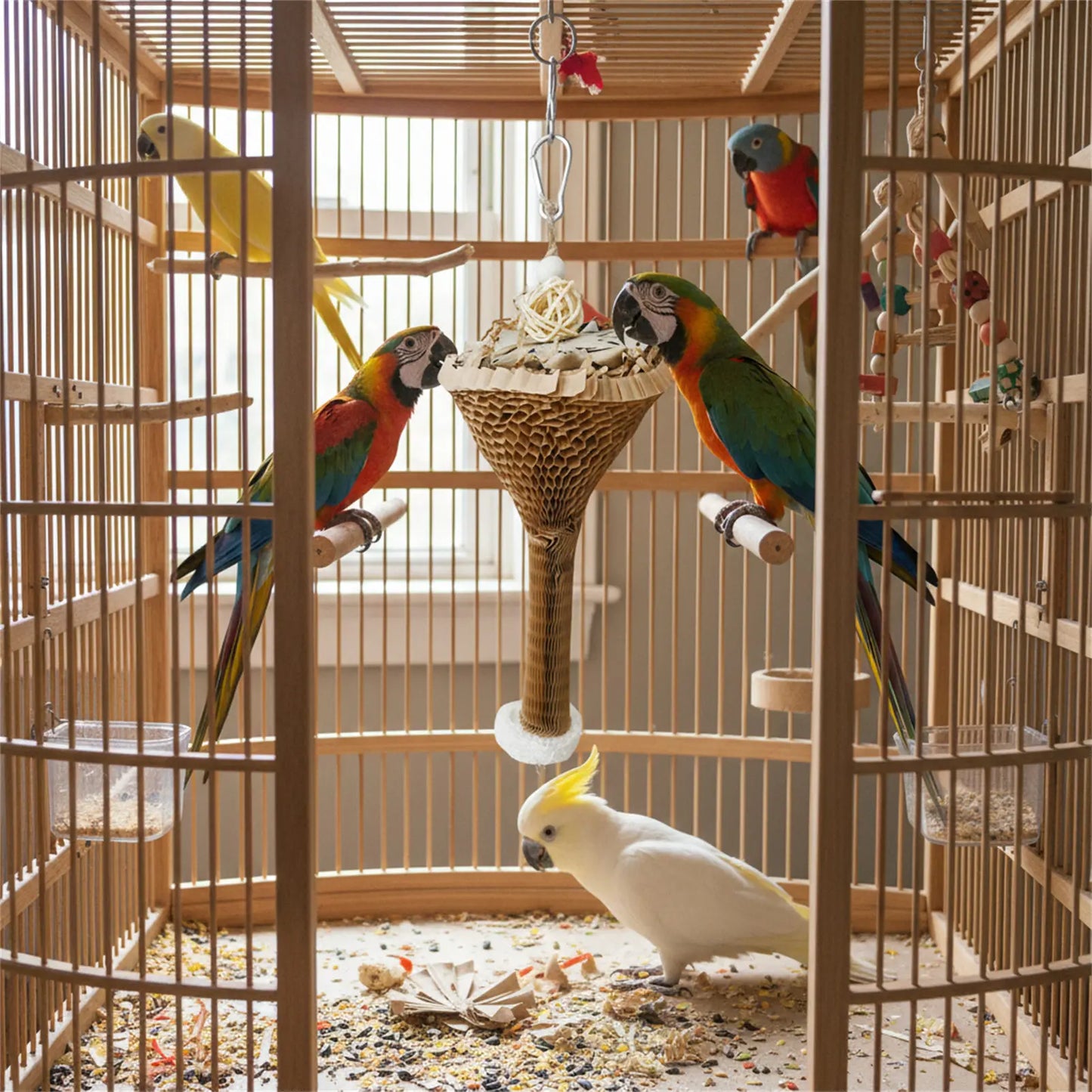 Parrot Chew Toys Natural Palm Leaf Shredding Paper Cones for Birds Biting Stress Relief Long Durable Eco Friendly Pet Supplies