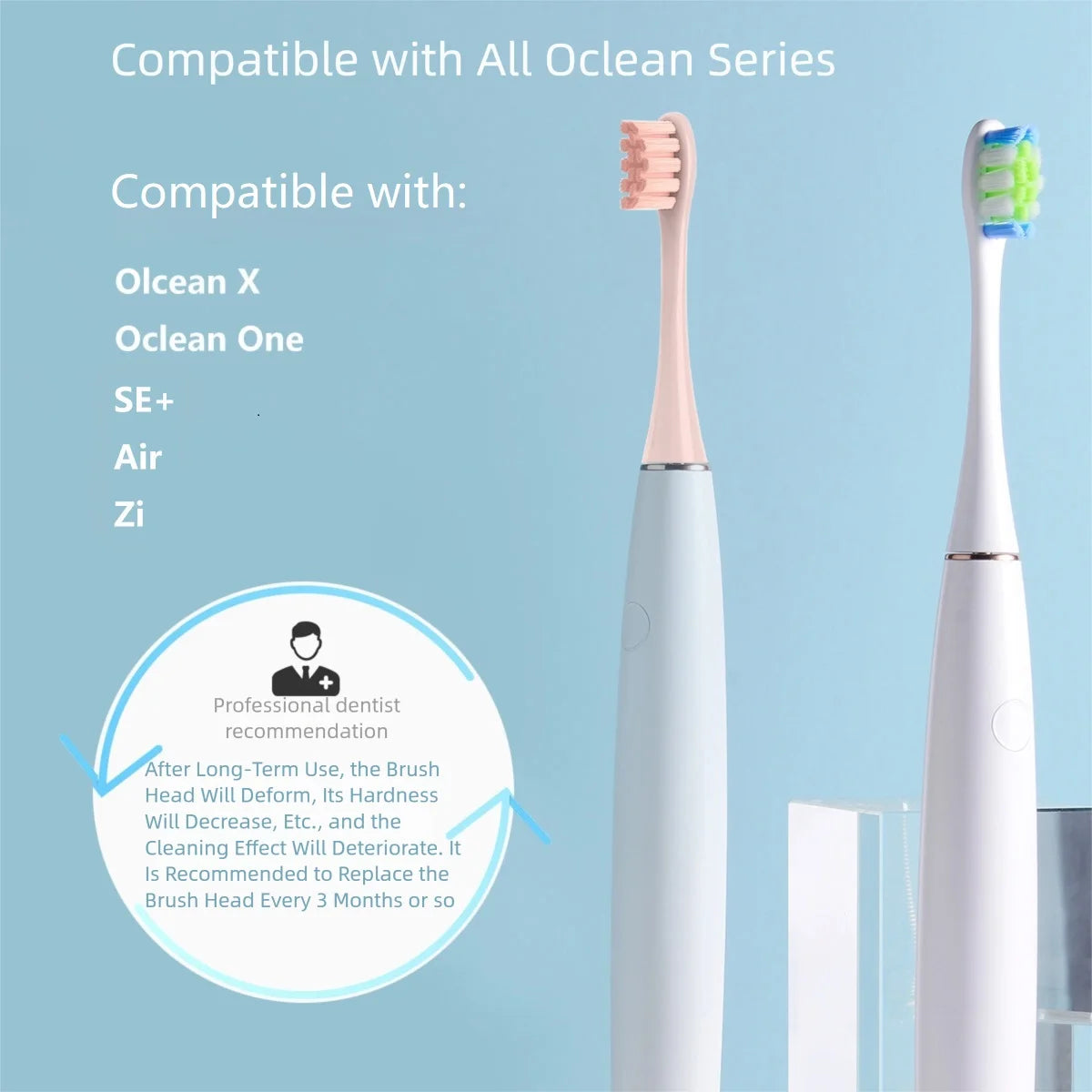 4 Pcs/Pack Electric Toothbrush Rreplacement Heads for Oclean All Models x pro Elite, X, X Pro,Flow,F1,Air 2.With Hygienic Caps