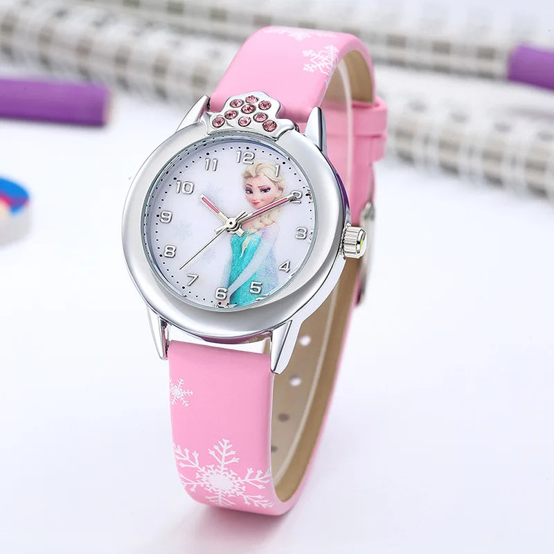 New Elsa Girls Watch for Kids Princess Leather Strap Cute Children's Watches Cartoon Quartz Wristwatches for Ladies Frozen Clock