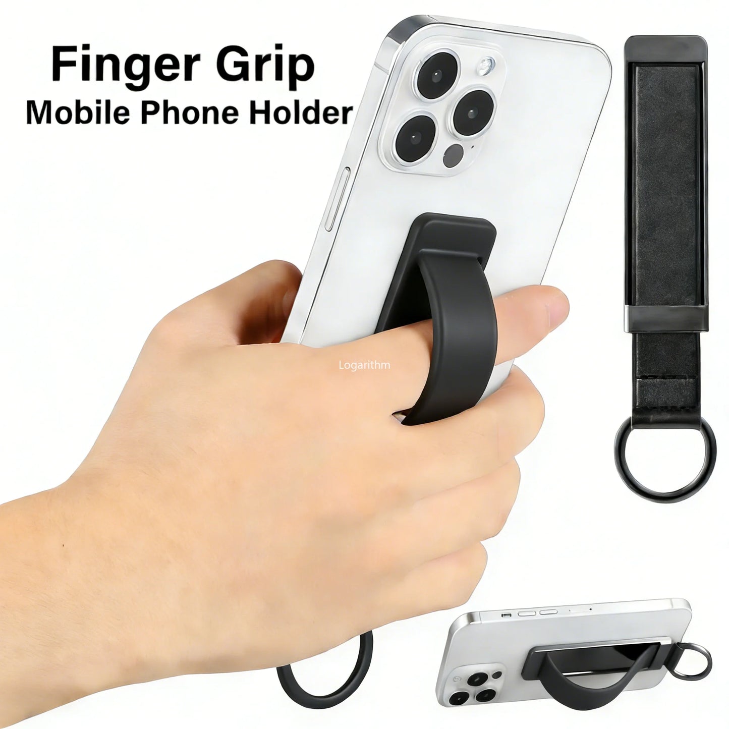 Wrist Band + Finger Grip 2-in-1 Phone Holder, Sticky Socket Stand Compatible with iPhone 12-17/Xiaomi