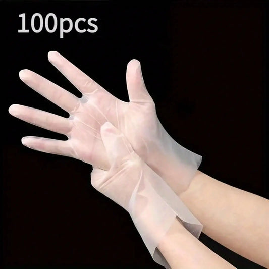 100pcs High-Quality Clear Disposable Gloves, Ideal for Kitchen Cleaning Hair Dyeing Handicrafts, Durable Hand Protection
