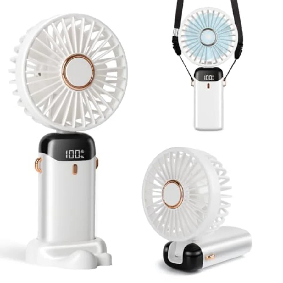 Portable Handheld Fan, 12 hours, Upgrade 3200mAh Portable Fan with LED Display, 90° Foldable, 5 Speed Wind, Hand Held/Neck/Desk