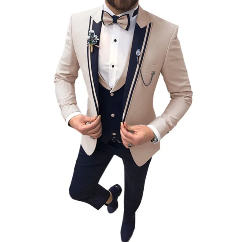 New Casual Fashion Men's Suit Three-piece Set (top + Vest + Pants) Lapel Slim Wedding Ceremony Groom Best Man Suit Men's Suit
