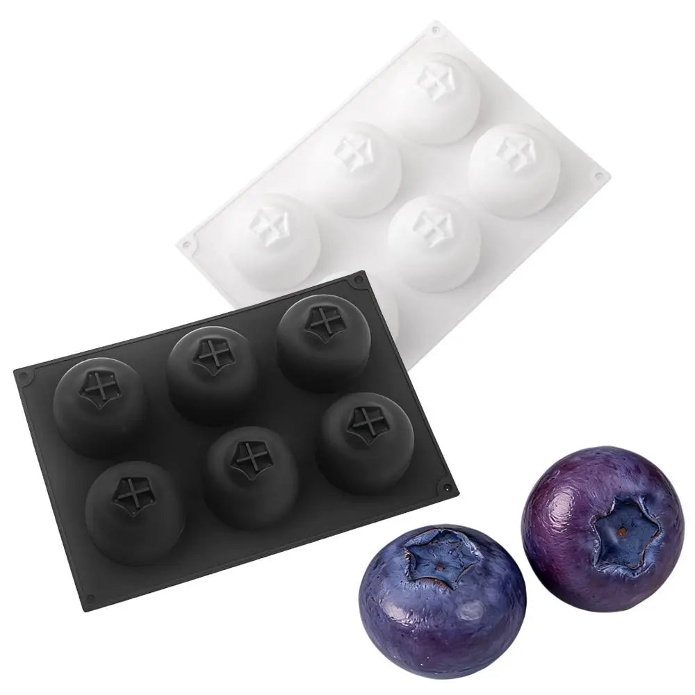 6 Cavity Blueberry Mousse Cake Mold Heat Resistant Flexible Fruit Shaped Dessert Mold Food Grade Silicone BPA Free