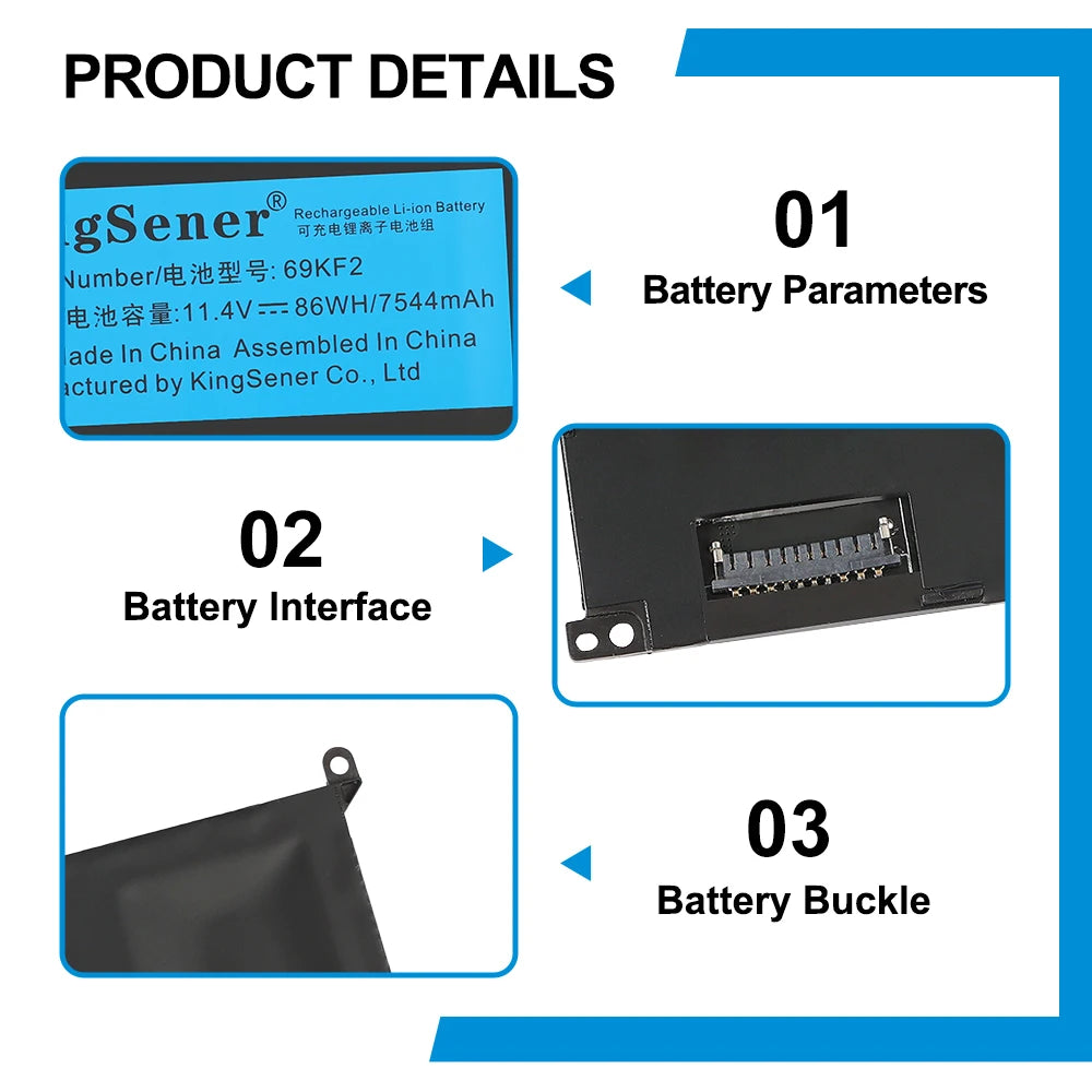 69KF2 86WH 7544mAh Battery for DELL XPS 15 9500 9510 9520 9530 Precision 5550 5560 G15 5511 5520 5515 5521 G7 15 7500 P91F P87F