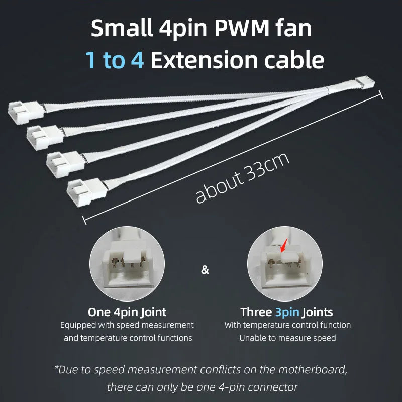 Teucer 12V/4Pin PWM Black/White Adapter Cable 1 to 1/2/3/4 Computer CPU Cooler Fan Splitter PC Chassis Fan Extension Power Cable