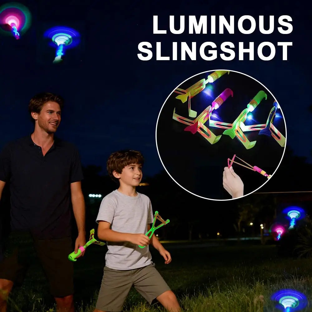 5PCS LED Slingshot Flying Copters Light-Up Arrow Rocket Toys, Outdoor Party Favors Glow in The Dark Helicopters for Kids