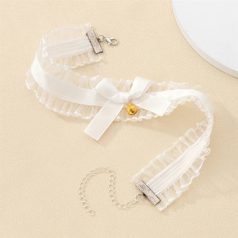 Black Lace Choker For Women Girls Gothic Bowknot Choker With Long Ribbon Lolita Clavicle Chain Necklace Halloween Jewelry Gift