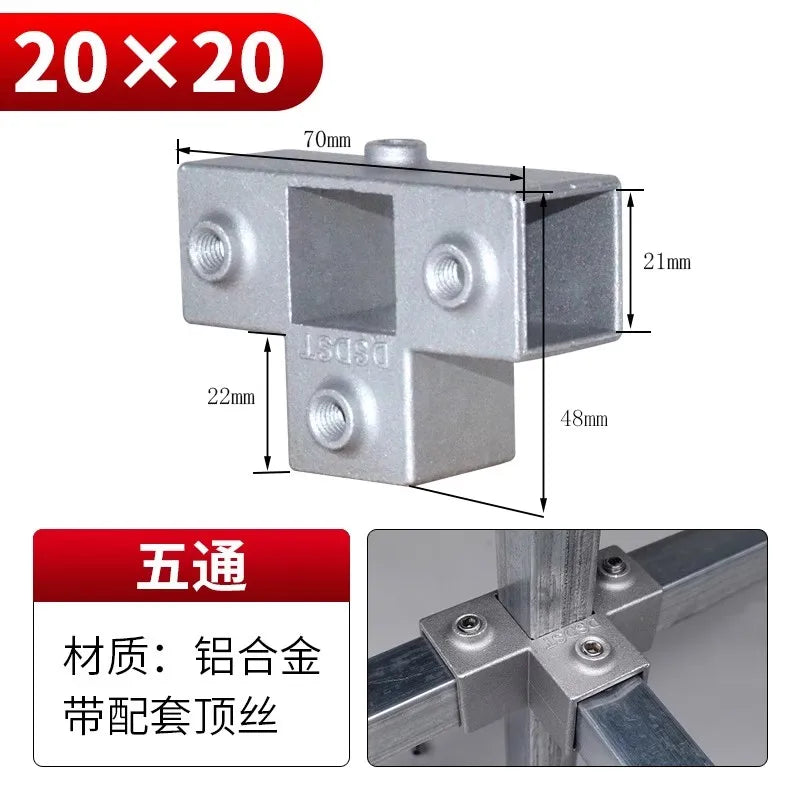 20/25/30mm Square Tube Connectors Galvanized Aluminum Alloy Square Tube Connector Tee Fasteners Square Steel Fixed Clips