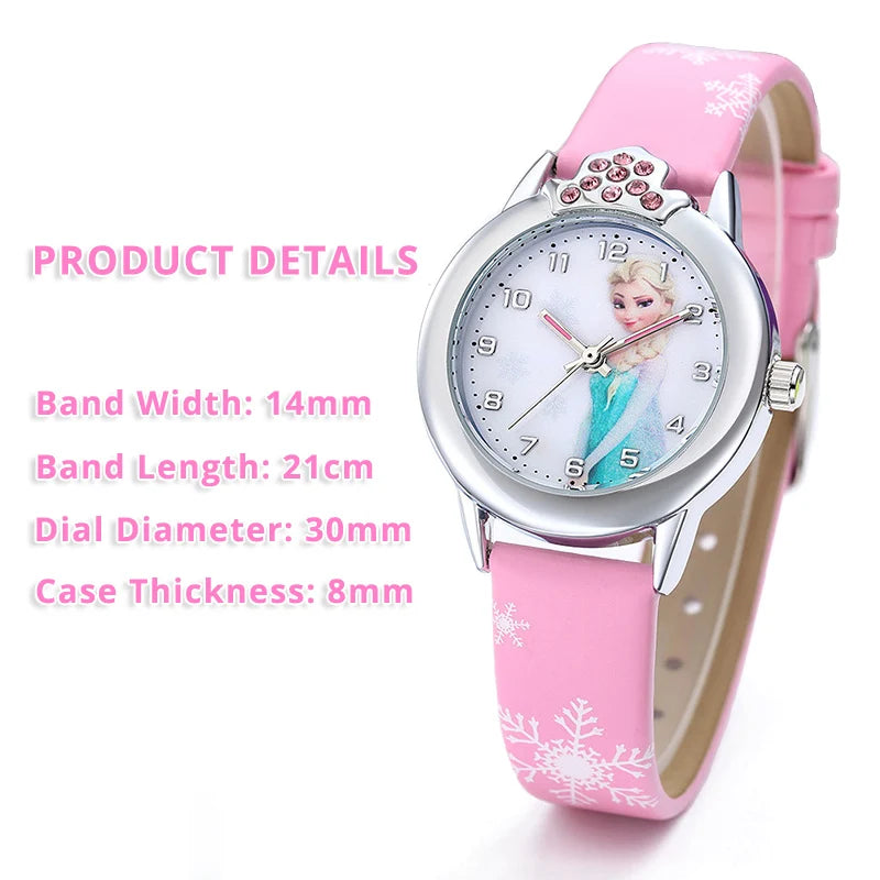 New Elsa Girls Watch for Kids Princess Leather Strap Cute Children's Watches Cartoon Quartz Wristwatches for Ladies Frozen Clock
