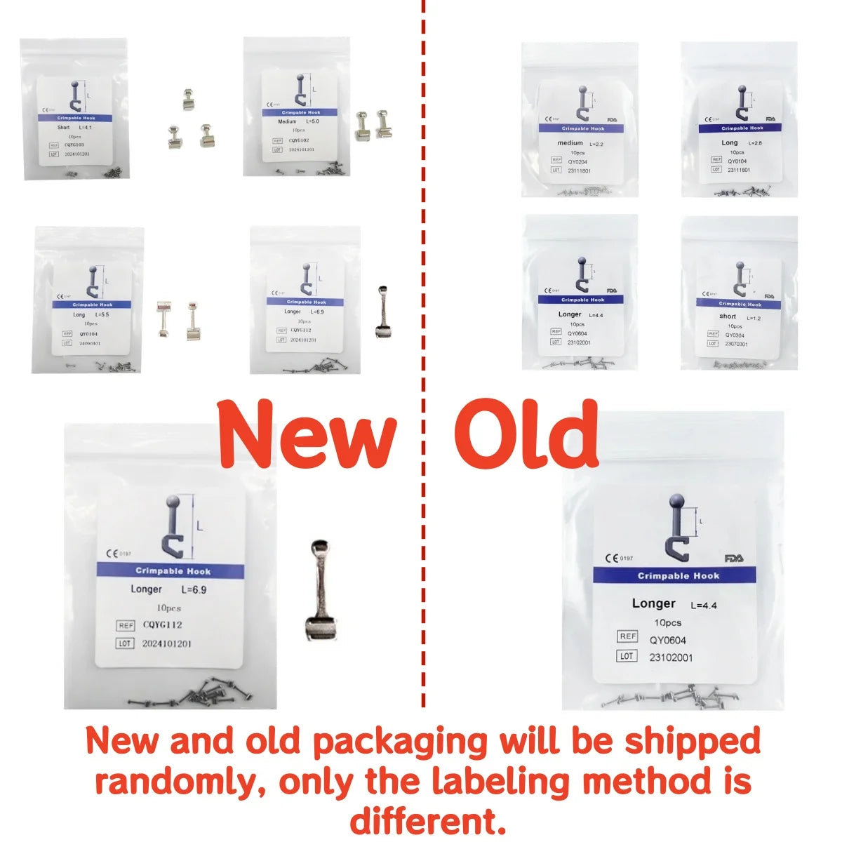 10Pcs/Pack Dental Crimpable Hooks Cross Tube Long Short Right/Left Stainless Steel Multi-function Durable Easy Use Ortho Tools