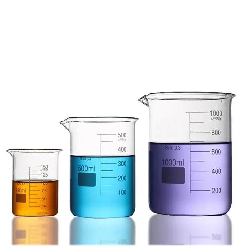 Lab Borosilicate GLass beaker  Graduated Beakers Measuring Glass Cup Chemical Experiment Laboratory Equipment Multiple Capacity