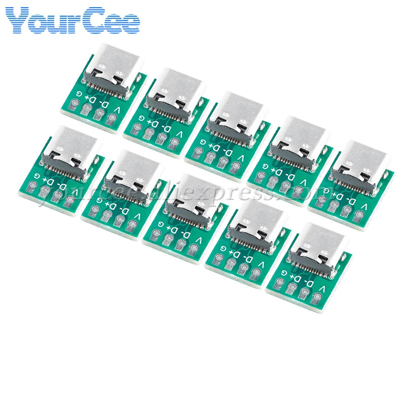 20pcs/1pc USB 3.1 Type C Connector 16Pin Female to 2.54mm Test PCB Board Adapter Socket For Data Line Wire Cable Transfer