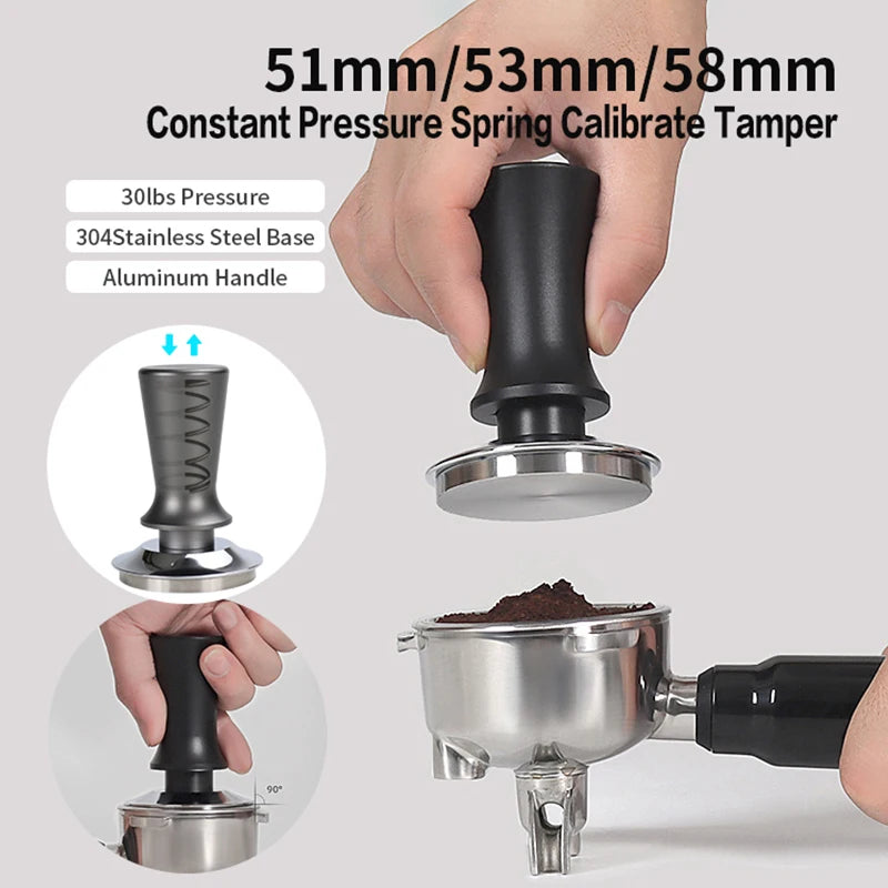 51mm 53mm 58mm Espresso Tamper Constant Pressure 30Lbs With Calibrated Spring Loaded Stainless Steel Accessories Coffee Barista