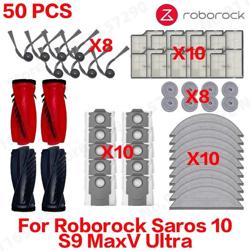 Replacement Parts Compatible for Roborock Saros 10 / S9 MaxV Ultra Main Roller Side Brush HEPA Filter Mop Cloth Dust Bag