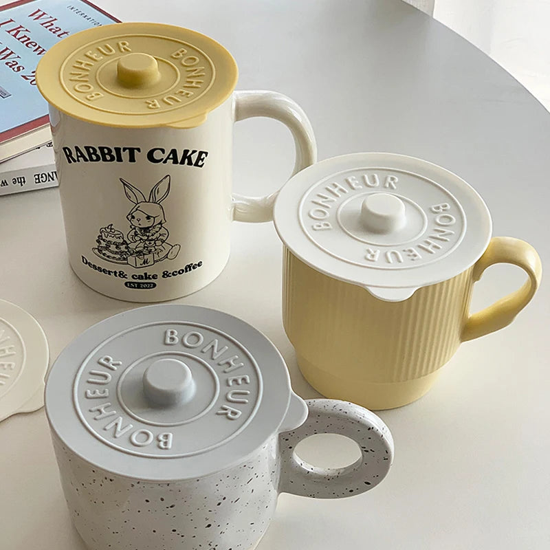 Silicone Mug Glass Cup Cover 1PC Sealing Protective Lid Heat Temperature Preserve for Tea/Coffee/Milk with Convex Handle