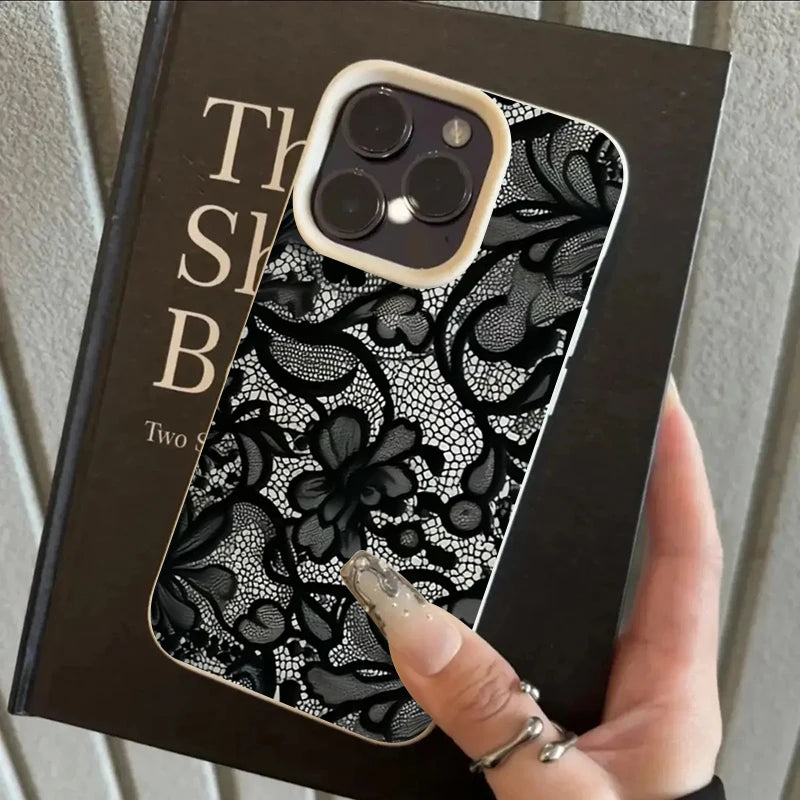 Black Lace Pattern Phone Case For iPhone 17 Pro Max 16 15 14 Plus 13 12 11 Pro Max 16E 17Air X XR XS Max Shockproof Soft Cover