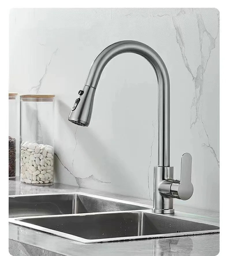 Kitchen Faucets 304 stainless steel Pull Out Kitchen Sink Water Tap Deck Mounted Mixer Stream Sprayer Head Hot Cold Taps
