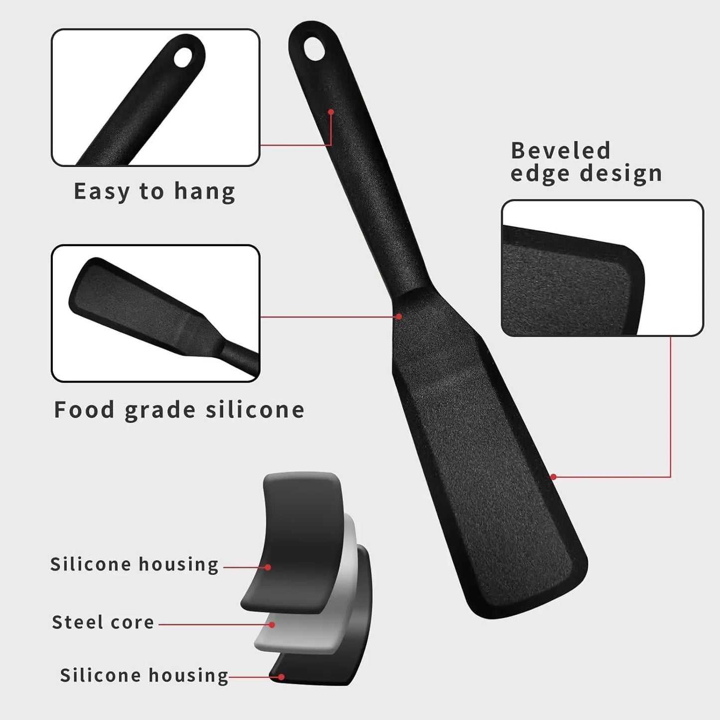 1Pcs Food-Grade Silicone Thin Spatula, Heat-Resistant Non-Scratch Tool for Omelette Pancake Steaks Eggs Nonstick Cookware
