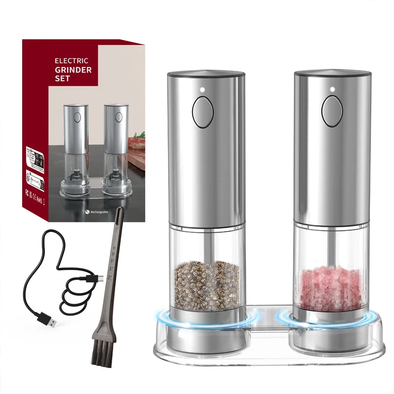 1/2 Pcs Electric Automatic Salt & Pepper Grinder with Spice Mill Storage Bins Kitchen Adjustable Grinding Tool
