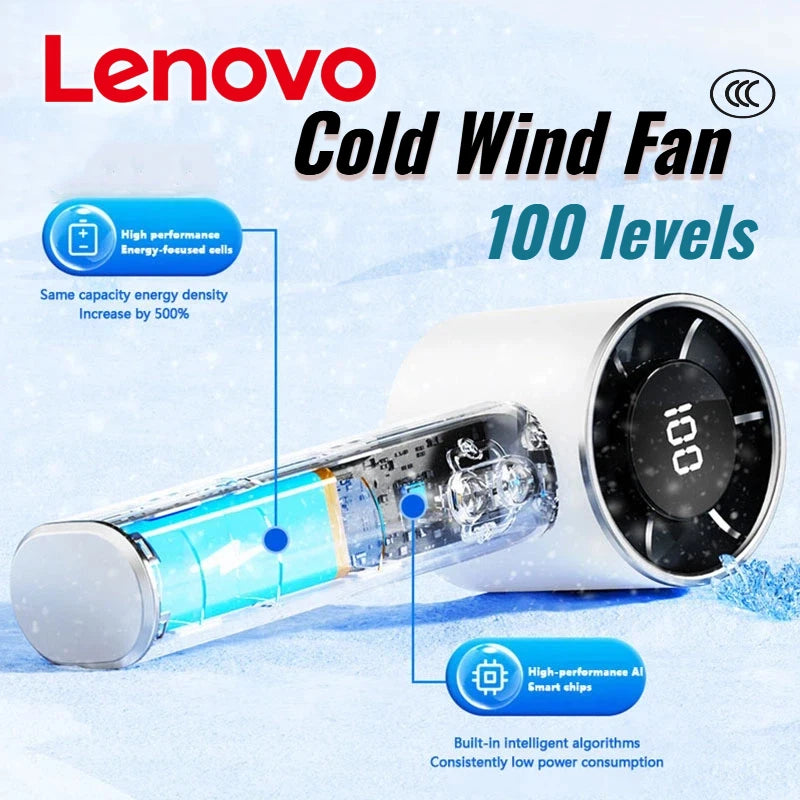 Lenovo 100 levels Handheld Eletric Turbo Fan Portable USB Fold Neck Fan Fast Cooling Semiconductor Tech Outdoor Camping Office
