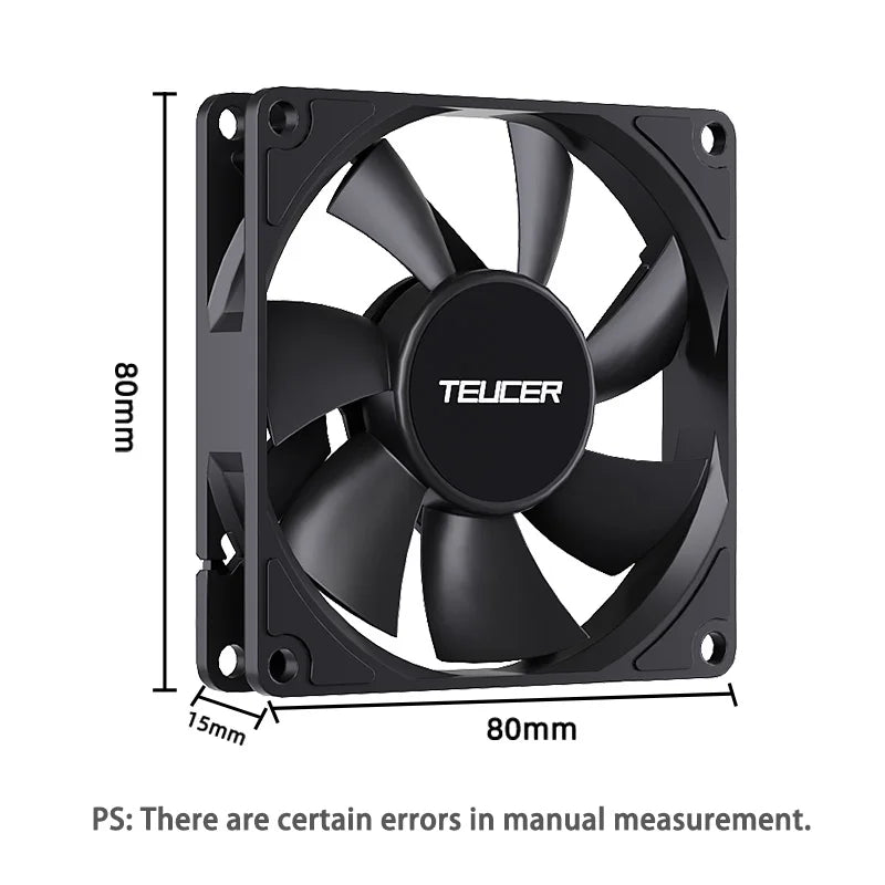 Teucer UT-8015 8CM Chassis Fan Slim 15mm Thinckness 12V/4Pin PWM Hydraulic Bearing 1200-3000rpm PC Case Cooling Ventilator