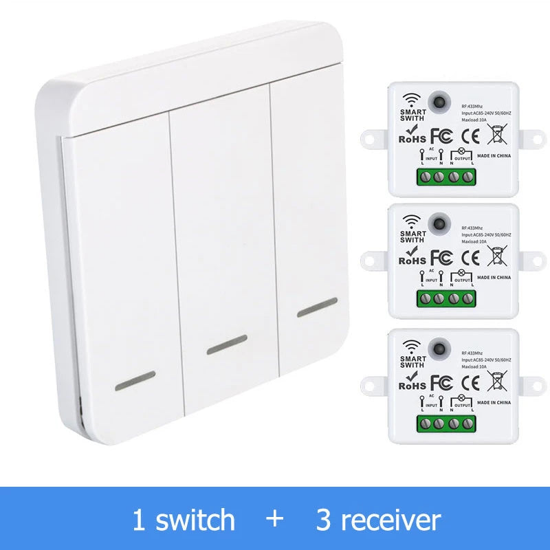 86 Wireless Smart RF 433Mhz 100-220V Wall Panel with Remote Control Mini Relay Receiver Home Led Light Lamp Switch