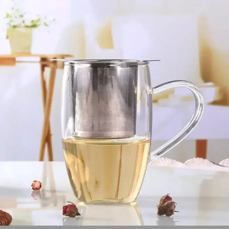 Binaural Net Stainless Steel Mesh Tea Maker with Lid Filter Coffee Filter Basket Tea Filter Be Reusable Strainer Tea Accessories