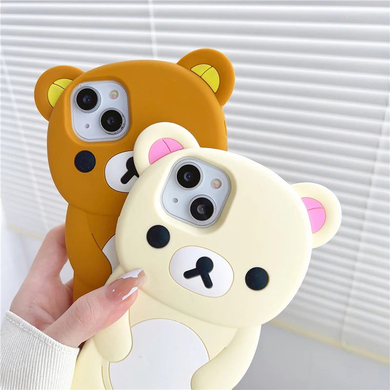For iPhone 17 16 15 14 13 12 11 Pro Max Xs XR 6 7 8 Plus Cute Rilakkuma Bear Soft Silicone Cover Case