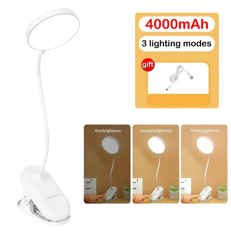 Led Table Lamp USB Rechargeable Night Light with Folding Clamp Study Stand Read Lamp Touch 3 Modes Dimming Eye Protection Light