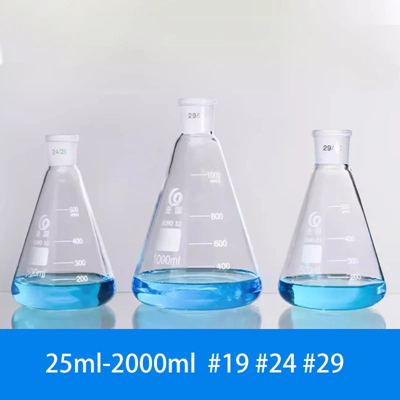 Lab 25ml-2000ml High Borosilicate Glass Triangular Flask with Standard Mouth 19# 24# 29# Conical Flask
