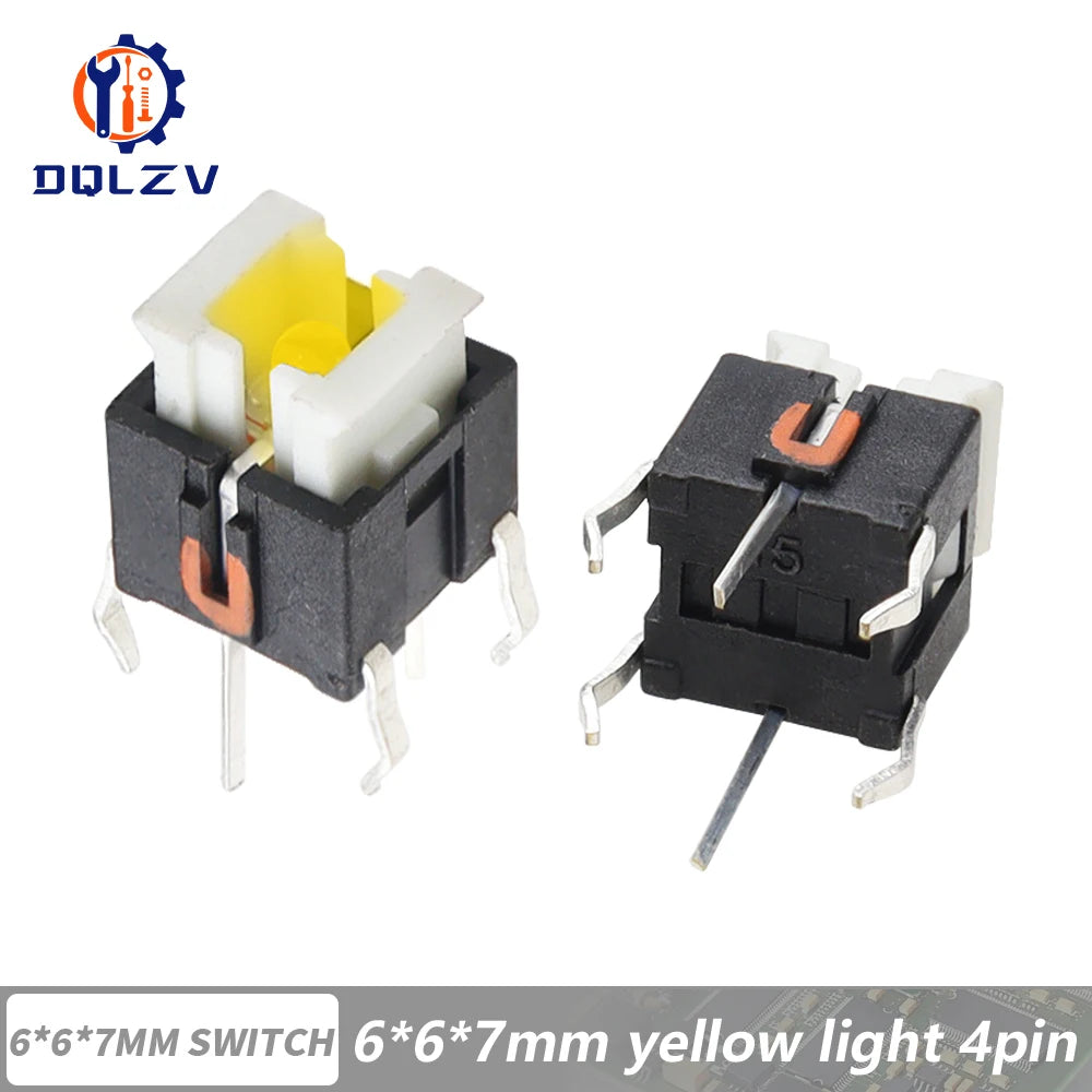 5/10Pcs 6*6mm Through Hole Micro Push Button Tactile Momentary Switch With LED Green Yellow Red White Blue 6*6 6X6