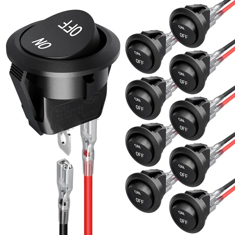 2/5/10Pcs 12V Round Rocker Switch ON/Off SPST 2Pin Toggle Switch with Wires 6A/250V 10A/125V AC for Automotive Boat Etc