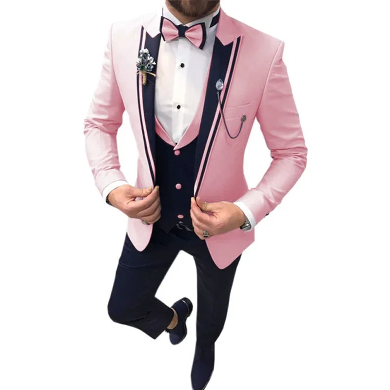 New Casual Fashion Men's Suit Three-piece Set (top + Vest + Pants) Lapel Slim Wedding Ceremony Groom Best Man Suit Men's Suit