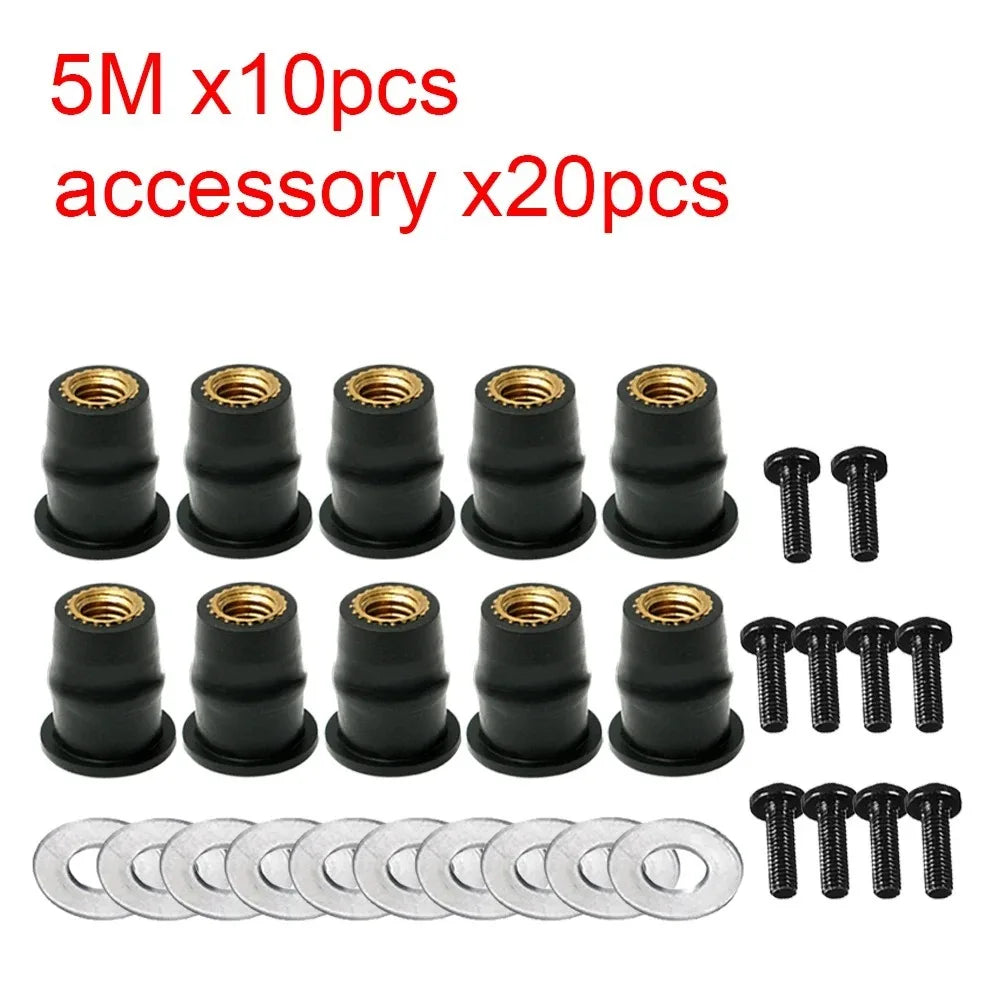 30PCS M5 M6 Motorcycle Windscreen Windshield Bolts Screws Set Metric Rubber Well Nut Fastener for Honda Suzuki Yamaha Kawasaki