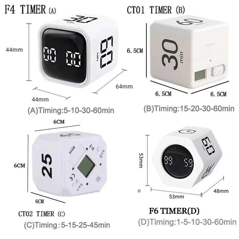 1pc Mini Productivity Cube Timer Gravity Sensor Flipping LED Display 4 Preset Time Dual Modes Countdown Cooking Study