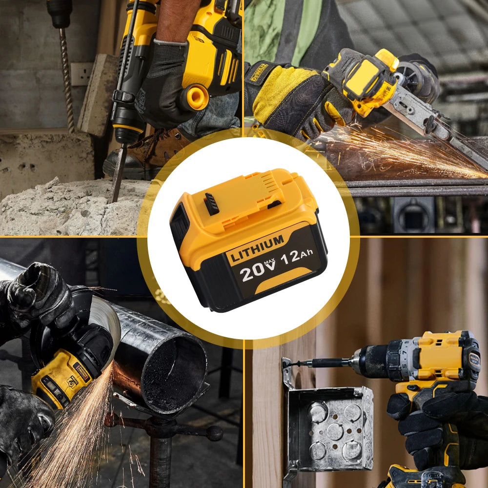 20V 12.0Ah Battery Replacement for Dewalt 20V MAX Lithium ion DCB200 DCB204 DCB205 DCB206 DCB612 Cordless Power Tool - 1/2/4 Pack Options