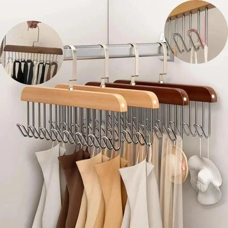 8-hook Solid Wood Hanger With Multifunctional Quality Home And Daily Necessities Hook Wave Drying Hanger