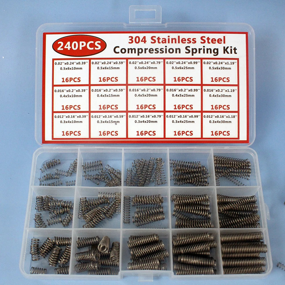 Professional 240pcs Springs Assortment Kit with 15 Sizes Stainless Steel Galvanized Mini Compression/Extension/Torsion Springs