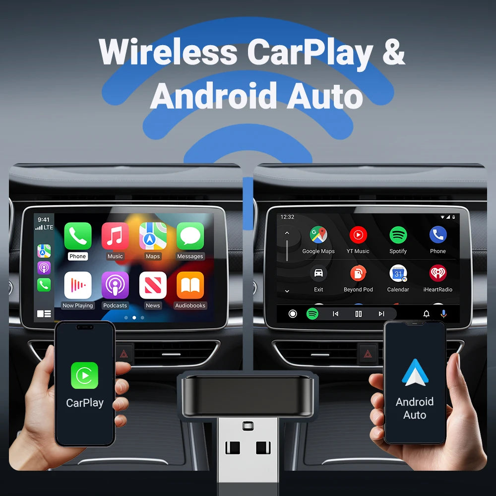 Mini 2 In 1 CarPlay Wireless Adapter, Universal Android Auto Dongle for Car Entertainment System, Portable Lightweight Durable M