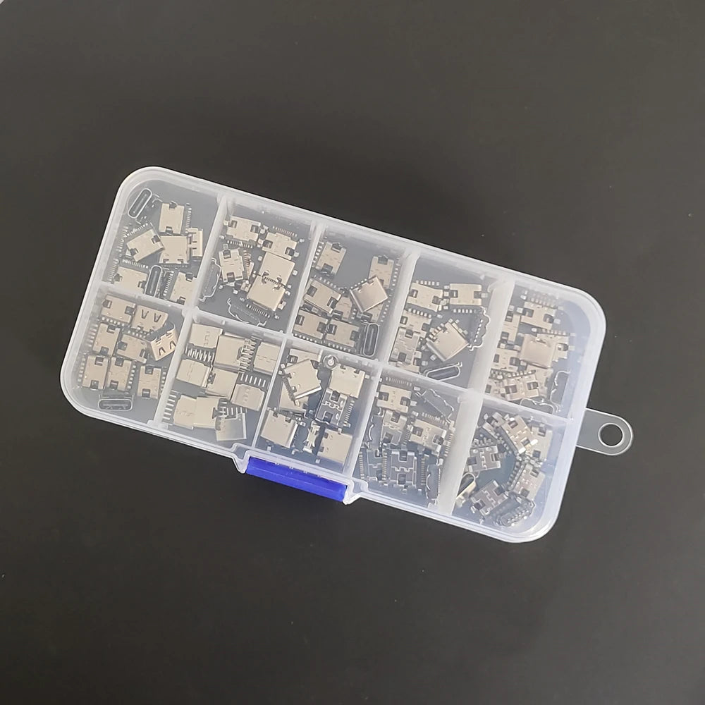 100Pcs/box 10Models USB Type C Female Socket 6/16 Pin Connector Soldering SMD SMT PCB DIY Repair USB Type-C Adapter