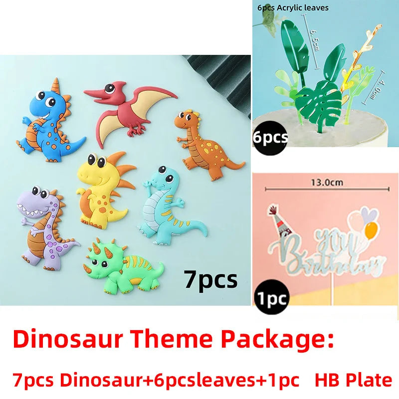 Jurassic Dinosaur Cake Topper Tyrannosaurus Rex Triceratops Pterosaur for Kids Happy Birthday Party Decoration Baby Shower Decor
