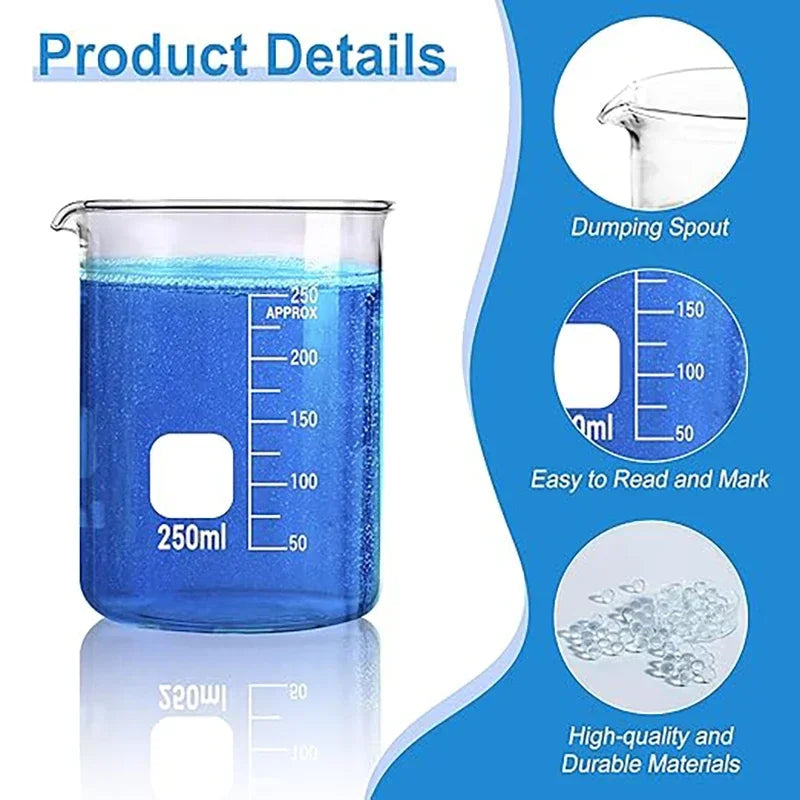 Lab Borosilicate GLass beaker  Graduated Beakers Measuring Glass Cup Chemical Experiment Laboratory Equipment Multiple Capacity