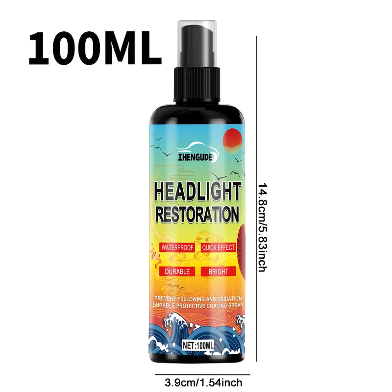 Headlight Restoration Kit - Transparent, Bright Headlight Advanced Repair Solution, Prevents Yellowing and Oxidation, Long-Lasting Protective Coating Spray