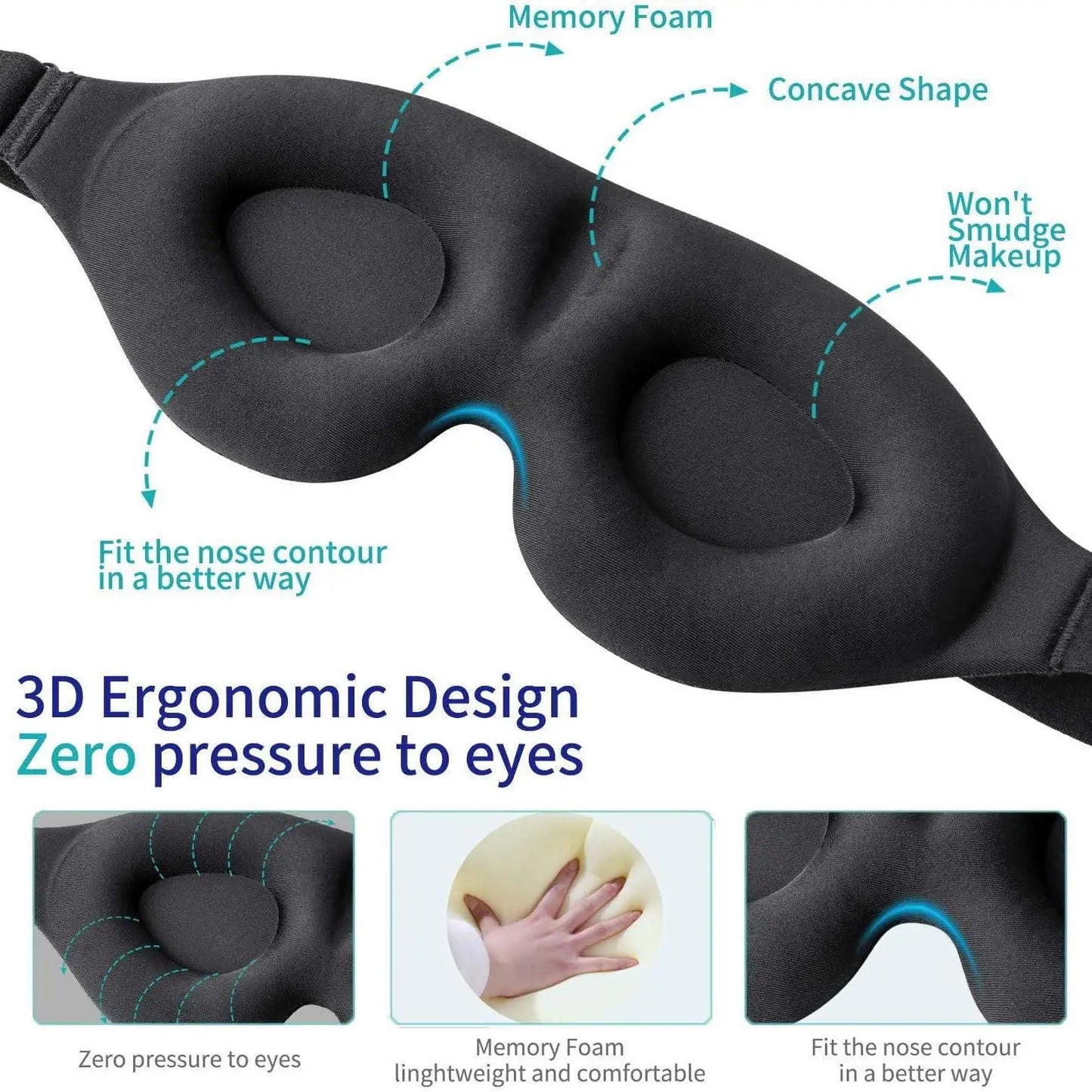 Sleep Mask for Side Sleeper, Eye Mask for Sleeping ,  No Eye Pressure 100% Light Blocking Sleeping Mask with Adjustable Strap