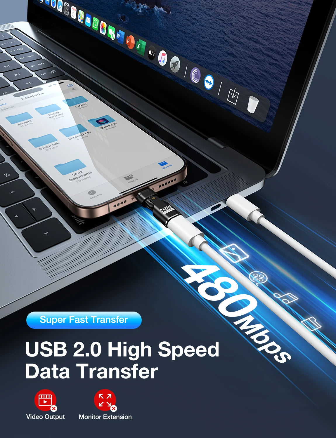 AUFU 240W Type C Adapter 16Pin USB-C to Type-C Fast Charging Cable Magnetic USB C Female Converter for Macbook iPhone 16 15 Xiao
