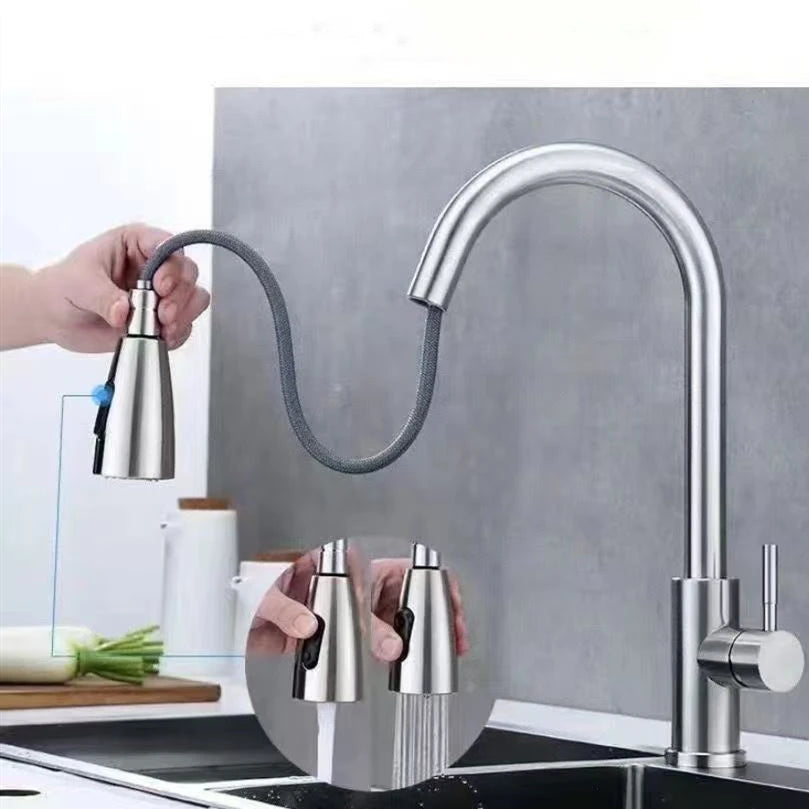 Stainless Steel Kitchen Faucet Single Hole Pull Out Spray 360° Swivel Sink Faucet High Arc Modern Design